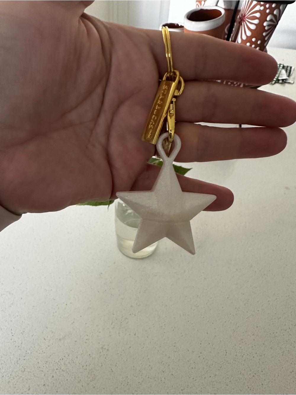 Starbucks Gold Tag Star Keychain with White Star Charm ,coffee stopper